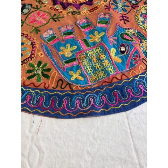 Wall Hanging table topper cotton Elephant embroidery Mirrors 35” Round Boho - Picture 4 of 16
